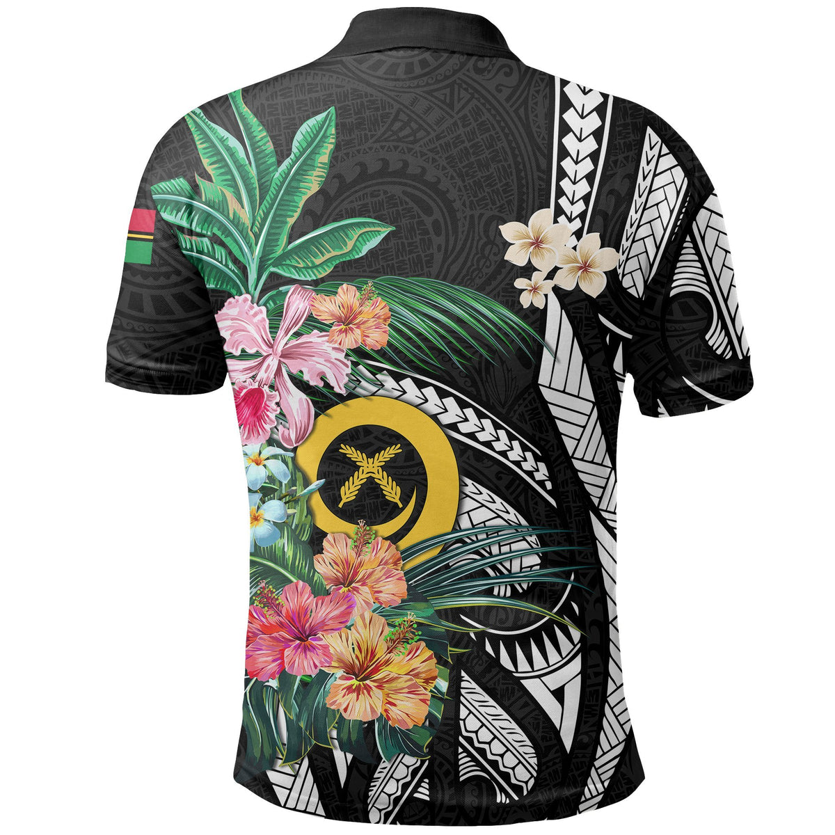 Vanuatu All Over Print Polo Shirt Coat Of Arms Polynesian With Hibiscus 2 - Polynesian Pride