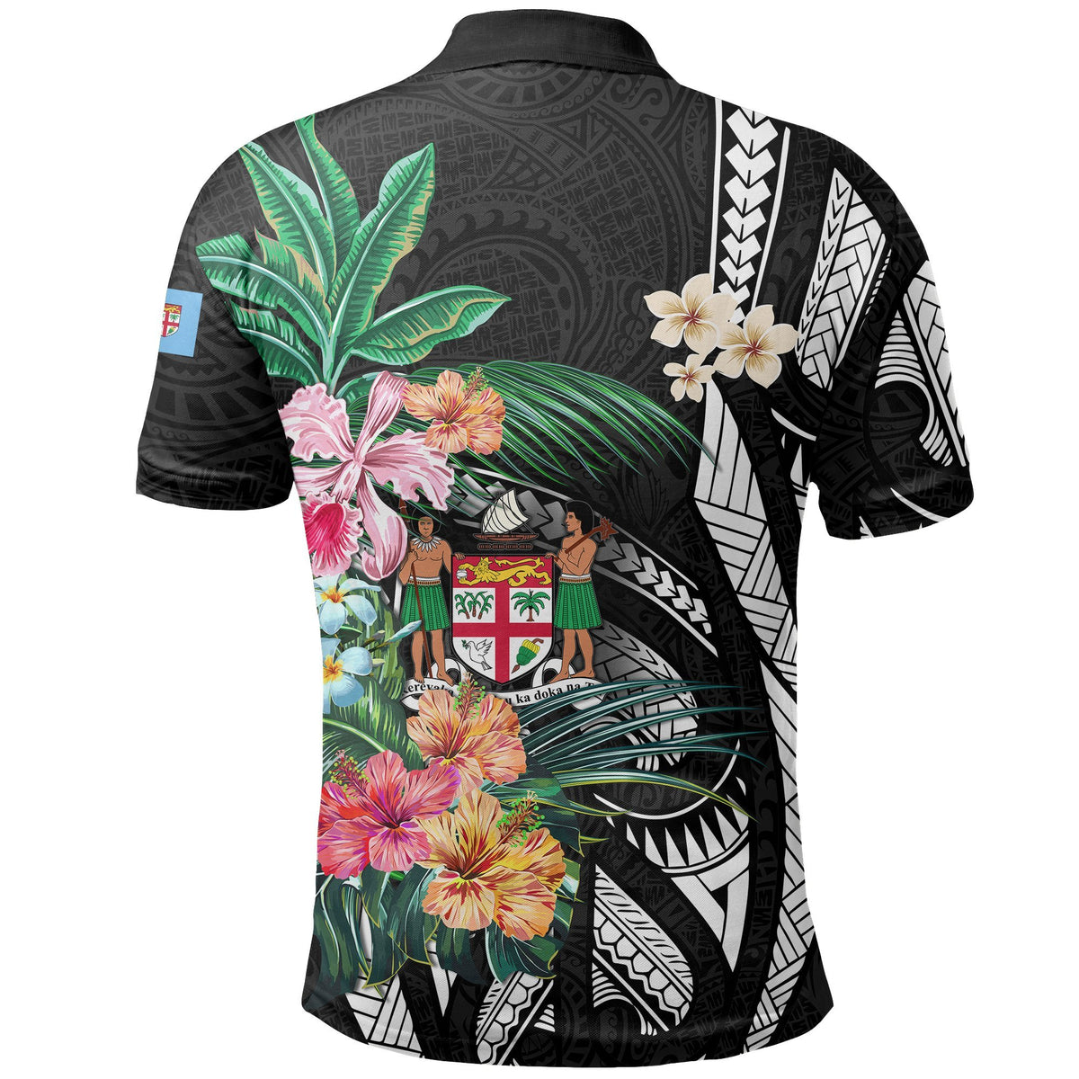 Fiji All Over Print Polo Shirt Coat Of Arms Polynesian With Hibiscus 2 - Polynesian Pride