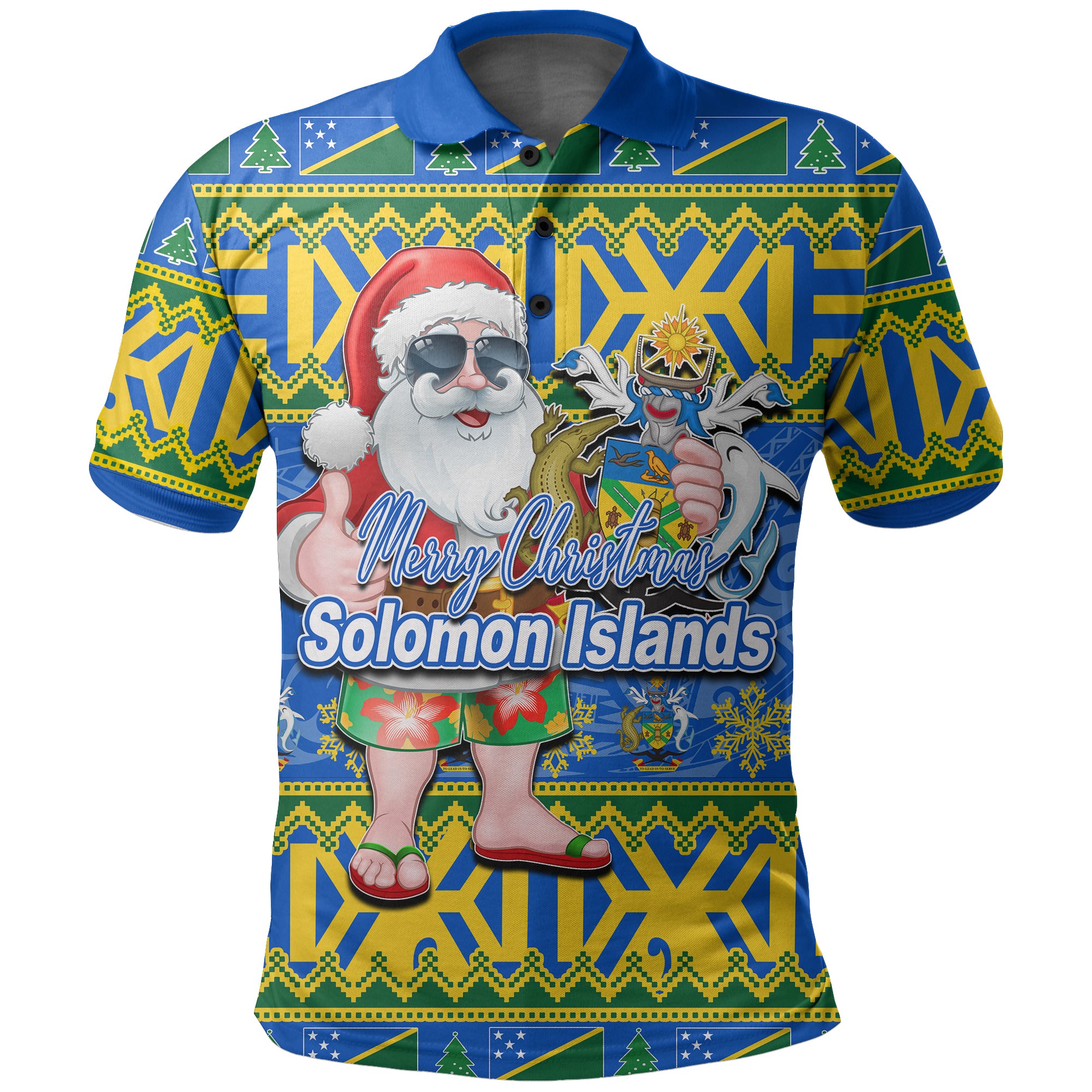 Solomon Islands Christmas Polo Shirt Cool Santa Claus LT6 Unisex Blue - Polynesian Pride