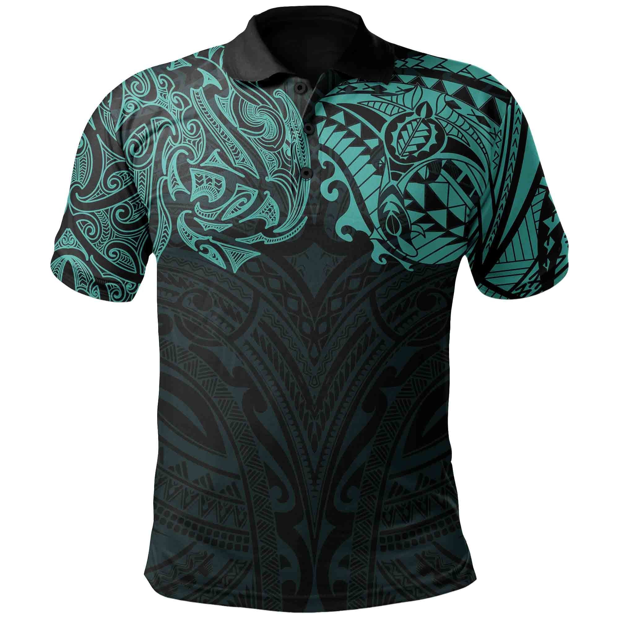 New Zealand Polo Shirt, Maori Polynesian Tattoo Turquoise Turquoise - Polynesian Pride