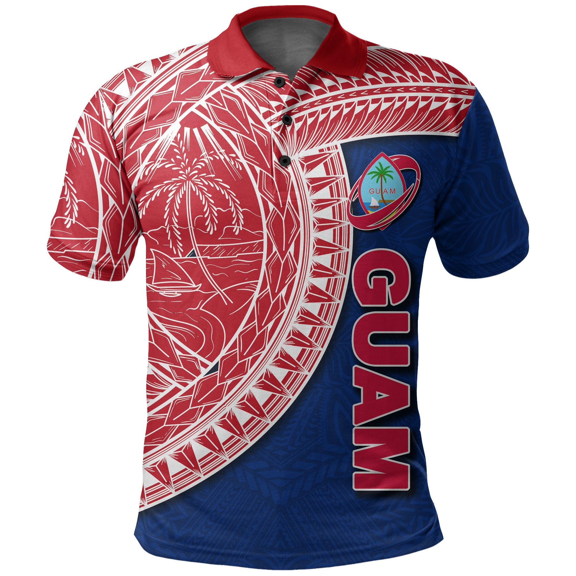 Guam Polo Shirt Rugby Version Coat Of Arms Polynesian Blue - Polynesian Pride