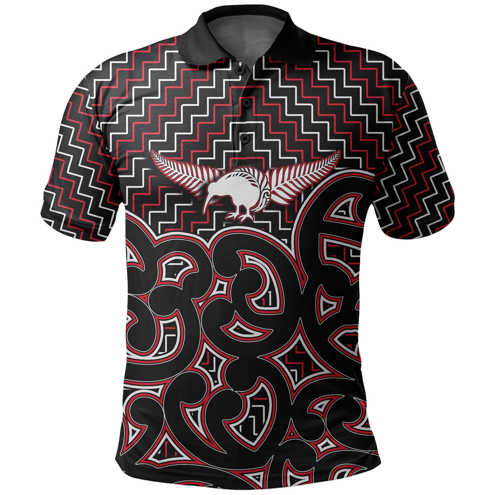 New Zealand Polo Shirt Maori Graphic Tee patterns Red LT6 Unisex Red - Polynesian Pride