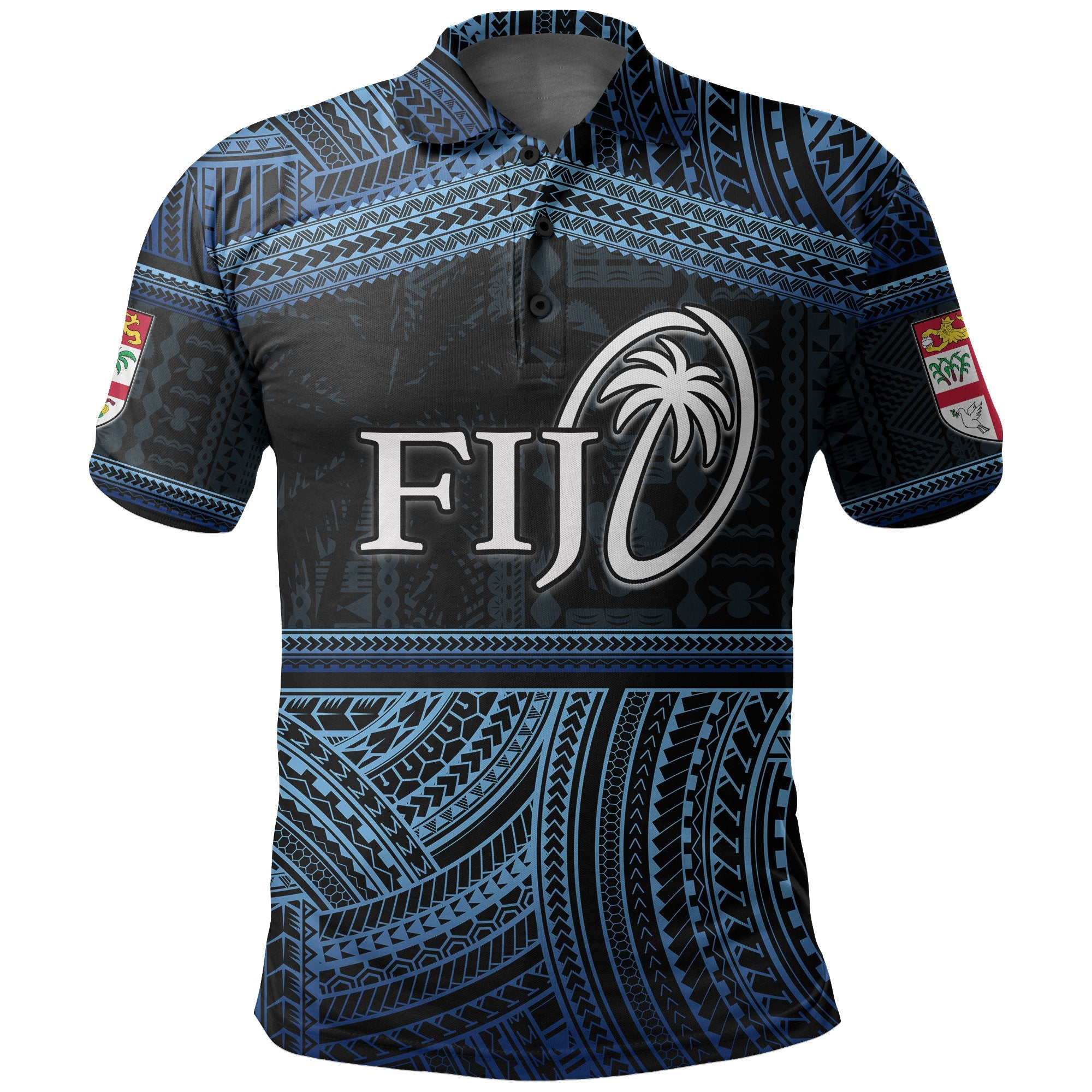 Fiji Rugby Polynesian Patterns Polo Shirt Blue Unisex Blue - Polynesian Pride
