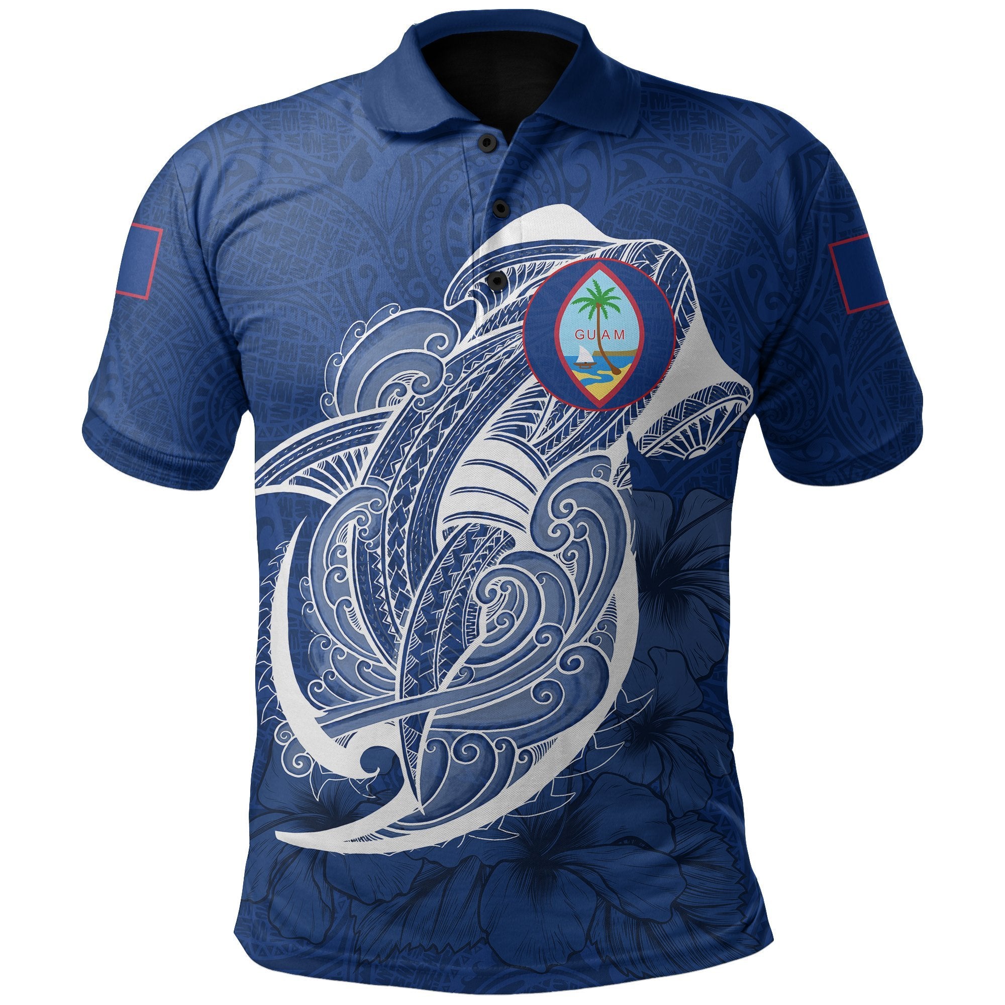 Guam Polo Shirt Shark Coat Of Arms Blue - Polynesian Pride