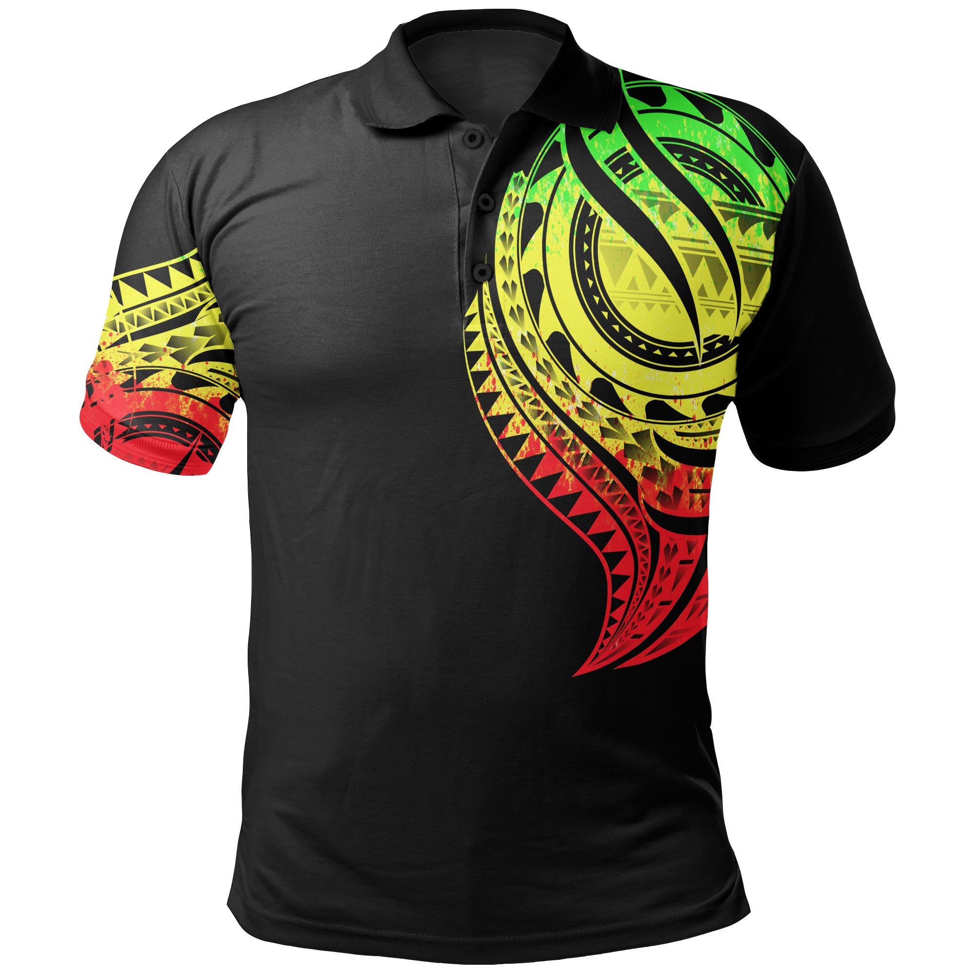 Solomon Islands Polo Shirt Melanesian Tatau Reggae Patterns With Coat Of Arms Unisex Black - Polynesian Pride