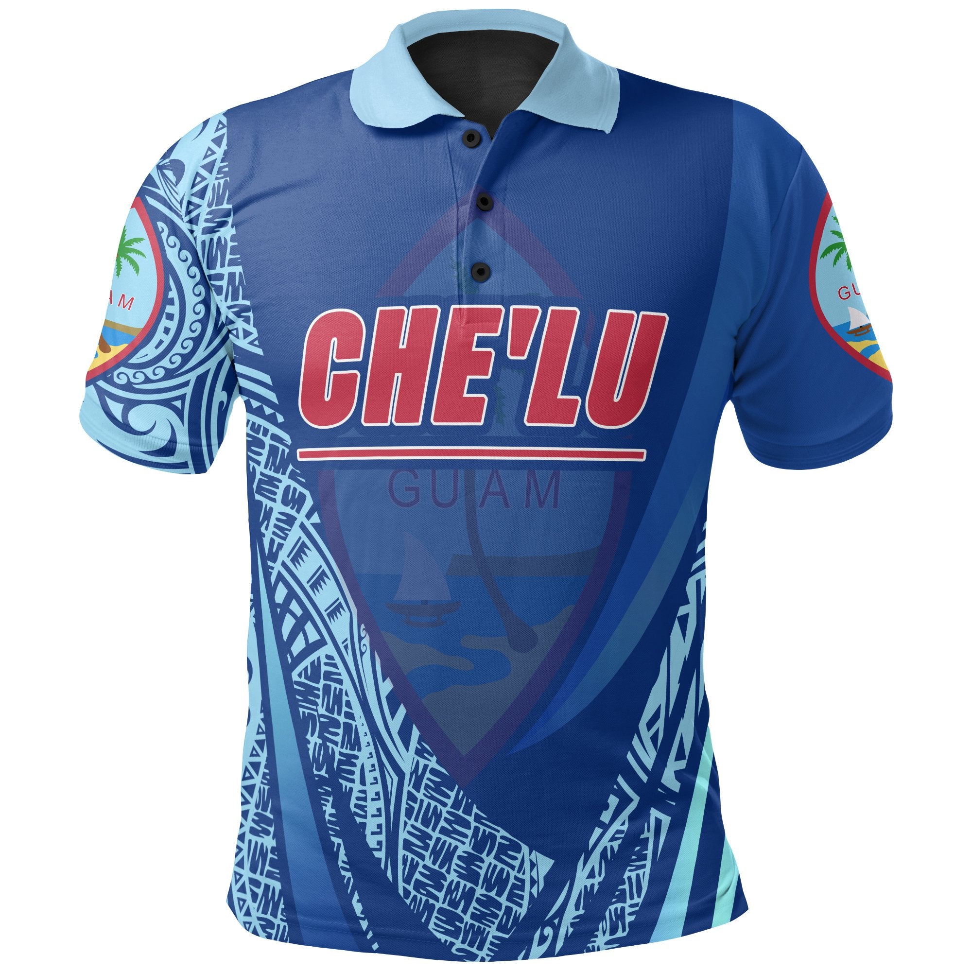 Guam Polo Shirt Chelu Polynesian Patterns Sport Style Unisex Blue - Polynesian Pride