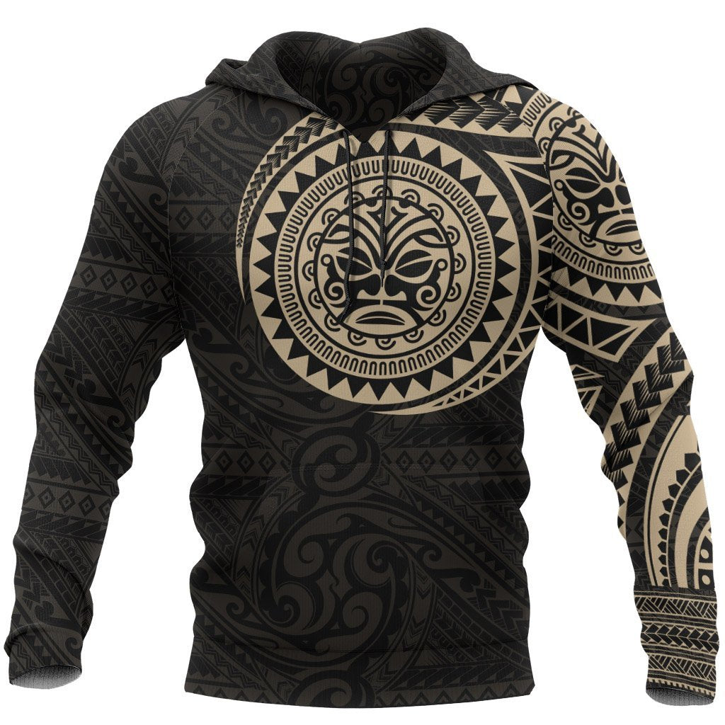 Hoodie Polynesian Face Tattoo Style Unisex Black & GOLD - Polynesian Pride