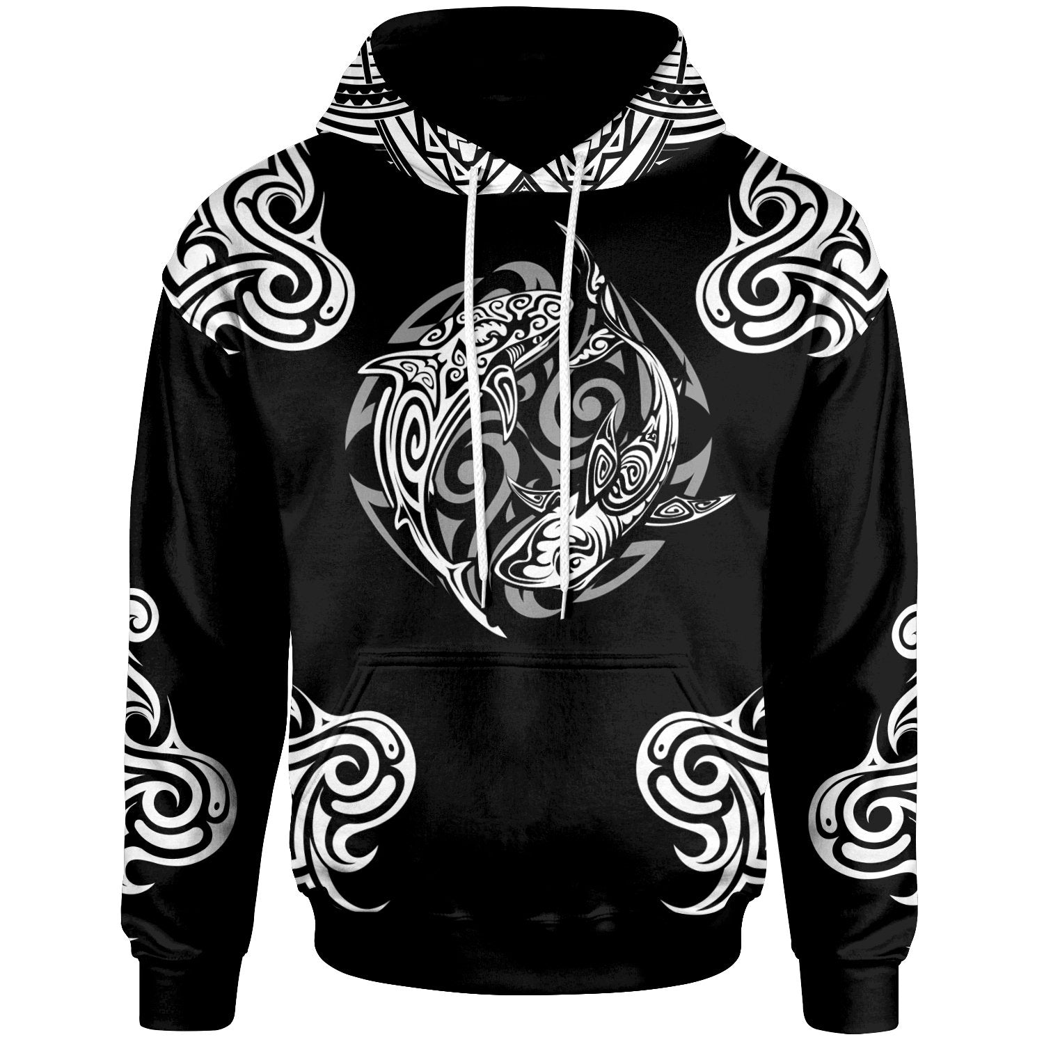Hoodie Polynesian Shark Tattoo Unisex Black - Polynesian Pride
