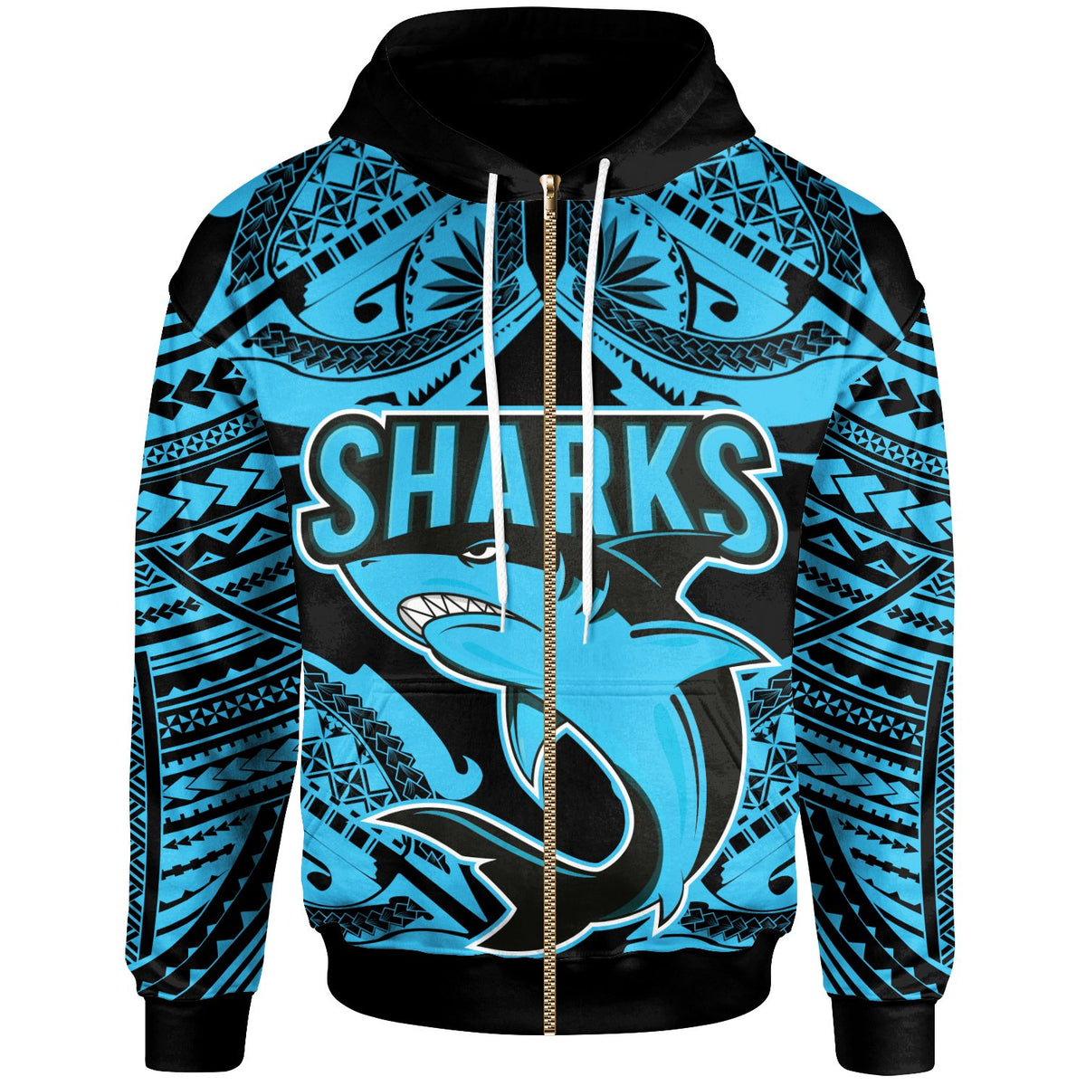 Polynesian Zip up Hoodie Angry Shark Unisex Blue - Polynesian Pride