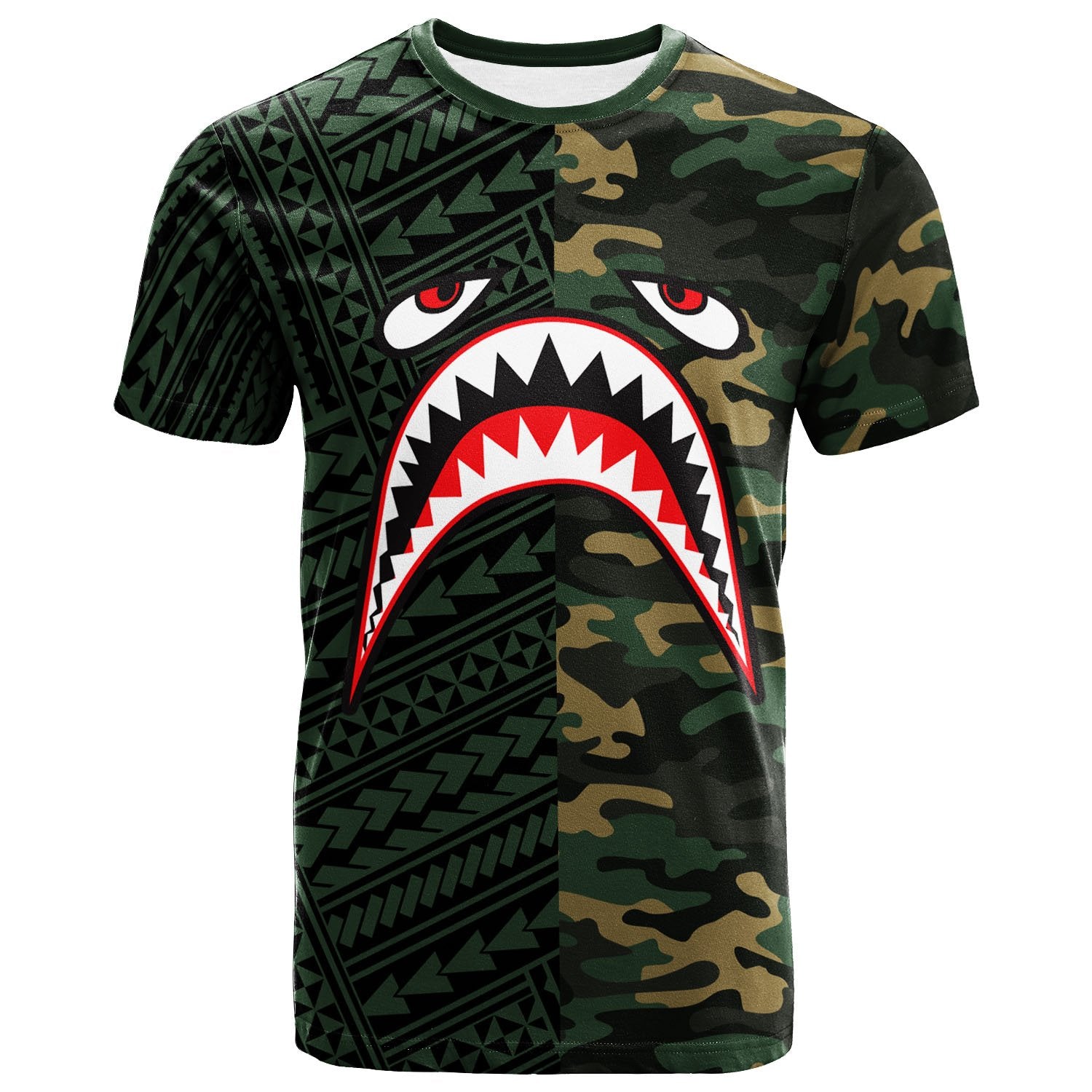 Papua New Guinea Custom T Shirt Shark Cartoon In Camo Style Unisex Camo - Polynesian Pride