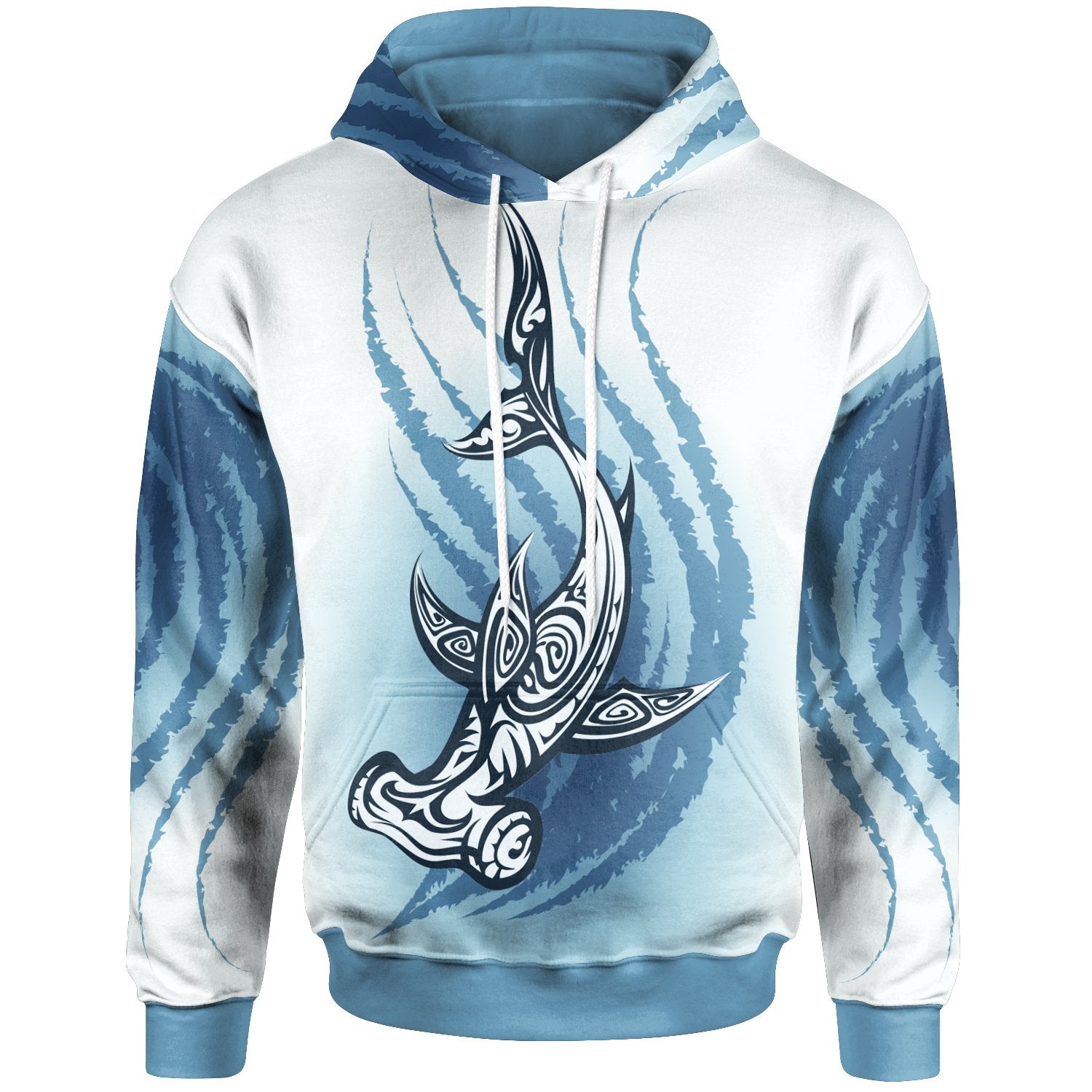 Polynesian Hoodie Hammerhead Shark Tribal Pattern Blue Color Unisex Blue - Polynesian Pride