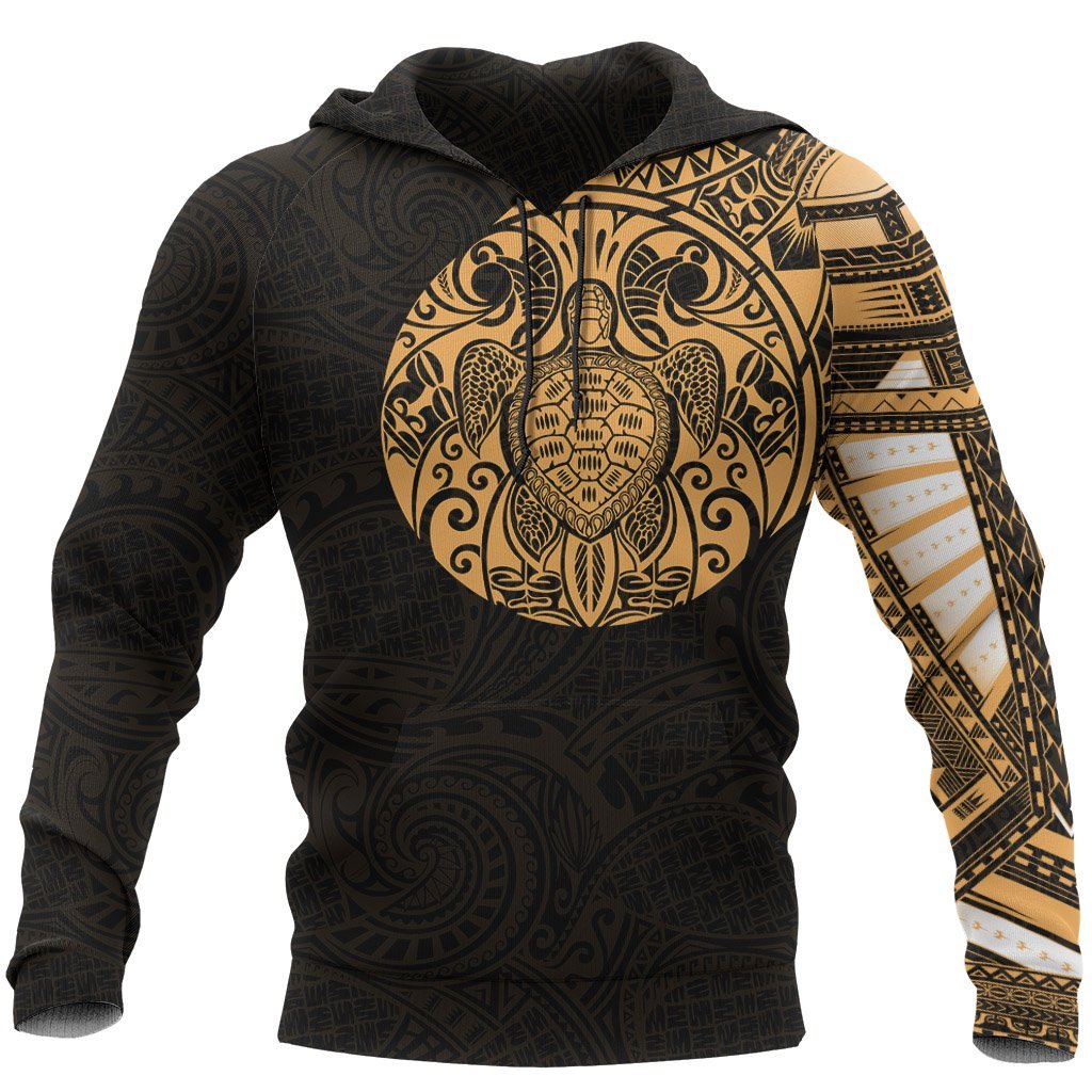 Hoodie Polynesian Turtle Tribal Tattoo Style Golden Unisex Golden - Polynesian Pride