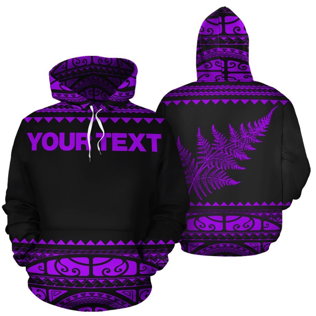 New Zealand Maori Hoodie, Aotearoa Silver Fern Pullover Hoodie Purple Customized Unisex Black - Polynesian Pride