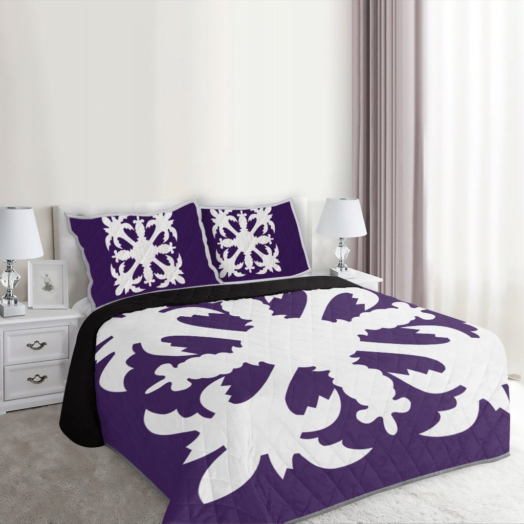 Hawaiian Royal Pattern Quilt Bed Set - Purple - H1 Style - AH - Polynesian Pride
