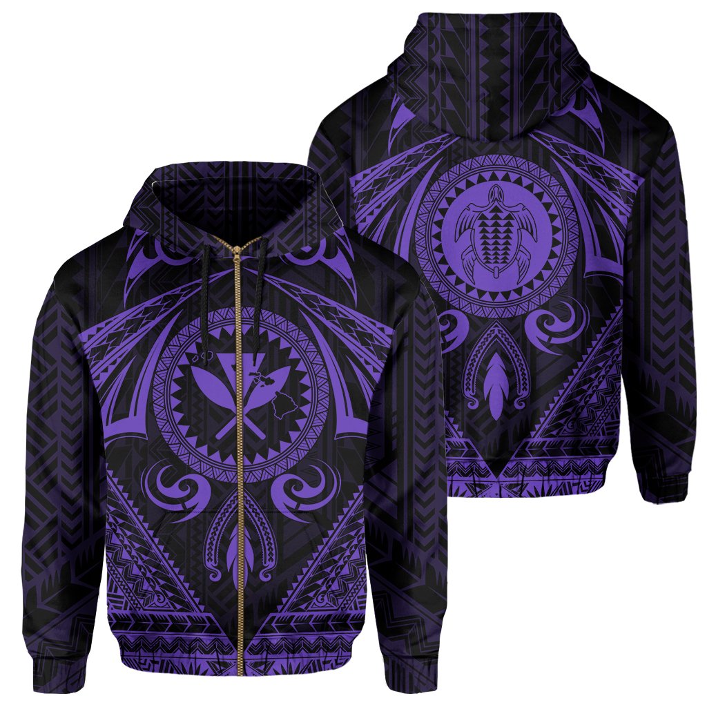 Polynesian Kakau Kanaka Turtle Map Hawaii Zip Hoodie Circle Style Purple Unisex Purple - Polynesian Pride