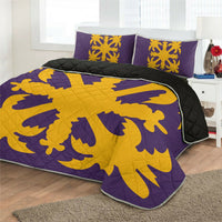 Hawaiian Royal Pattern Quilt Bed Set - Purple And Gold - H1 Style - AH - Polynesian Pride