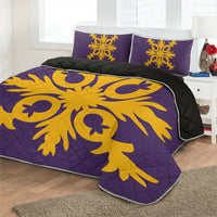 Hawaiian Royal Pattern Quilt Bed Set - Purple And Gold - F2 Style - AH - Polynesian Pride