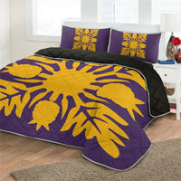 Hawaiian Royal Pattern Quilt Bed Set - Purple And Gold - N1 Style - AH - Polynesian Pride