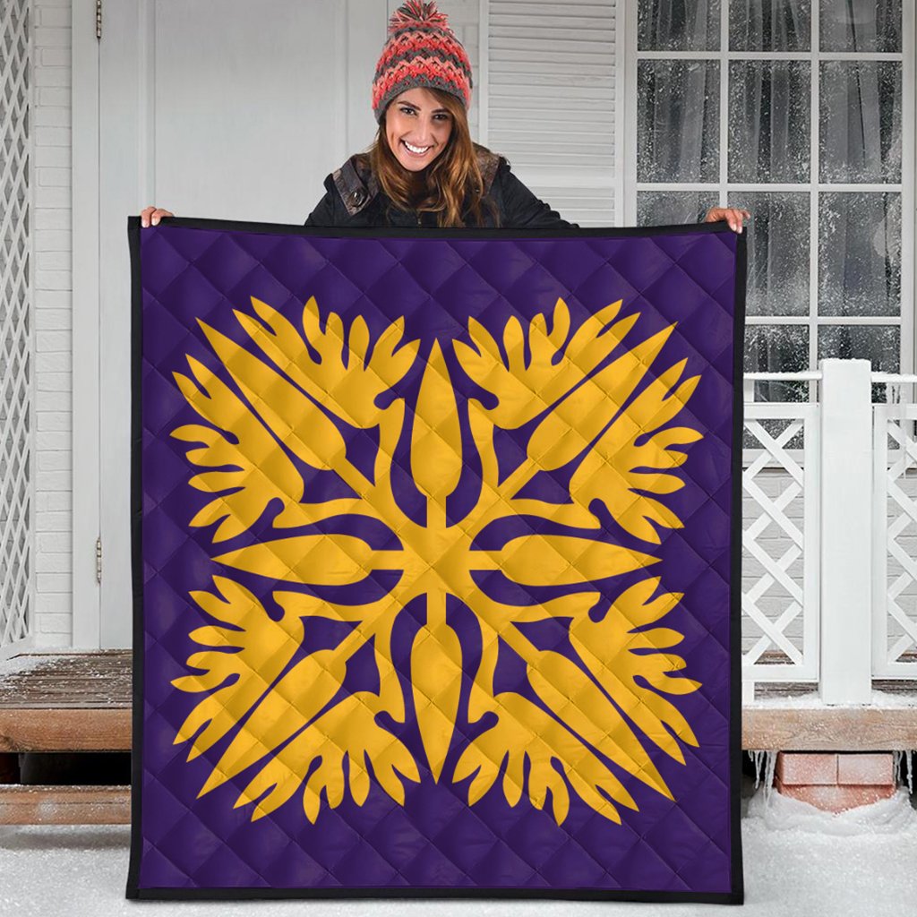 Hawaiian Royal Pattern Premium Quilt - Purple And Gold - A3 Style - AH - Polynesian Pride