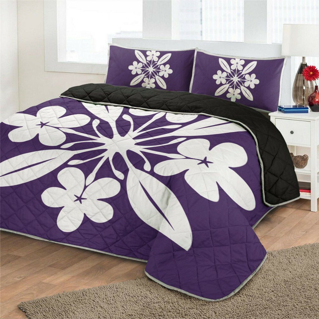 Hawaiian Royal Pattern Quilt Bed Set - Purple - L1 Style - AH - Polynesian Pride