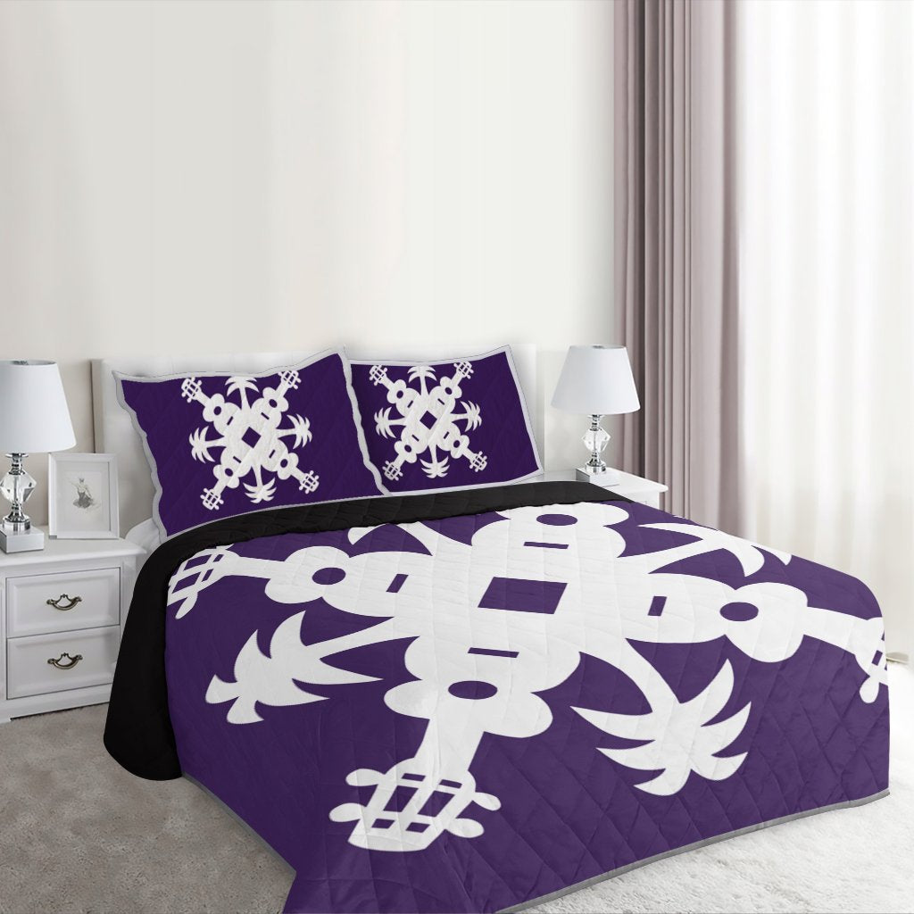 Hawaiian Royal Pattern Quilt Bed Set - Purple - L2 Style - AH - Polynesian Pride
