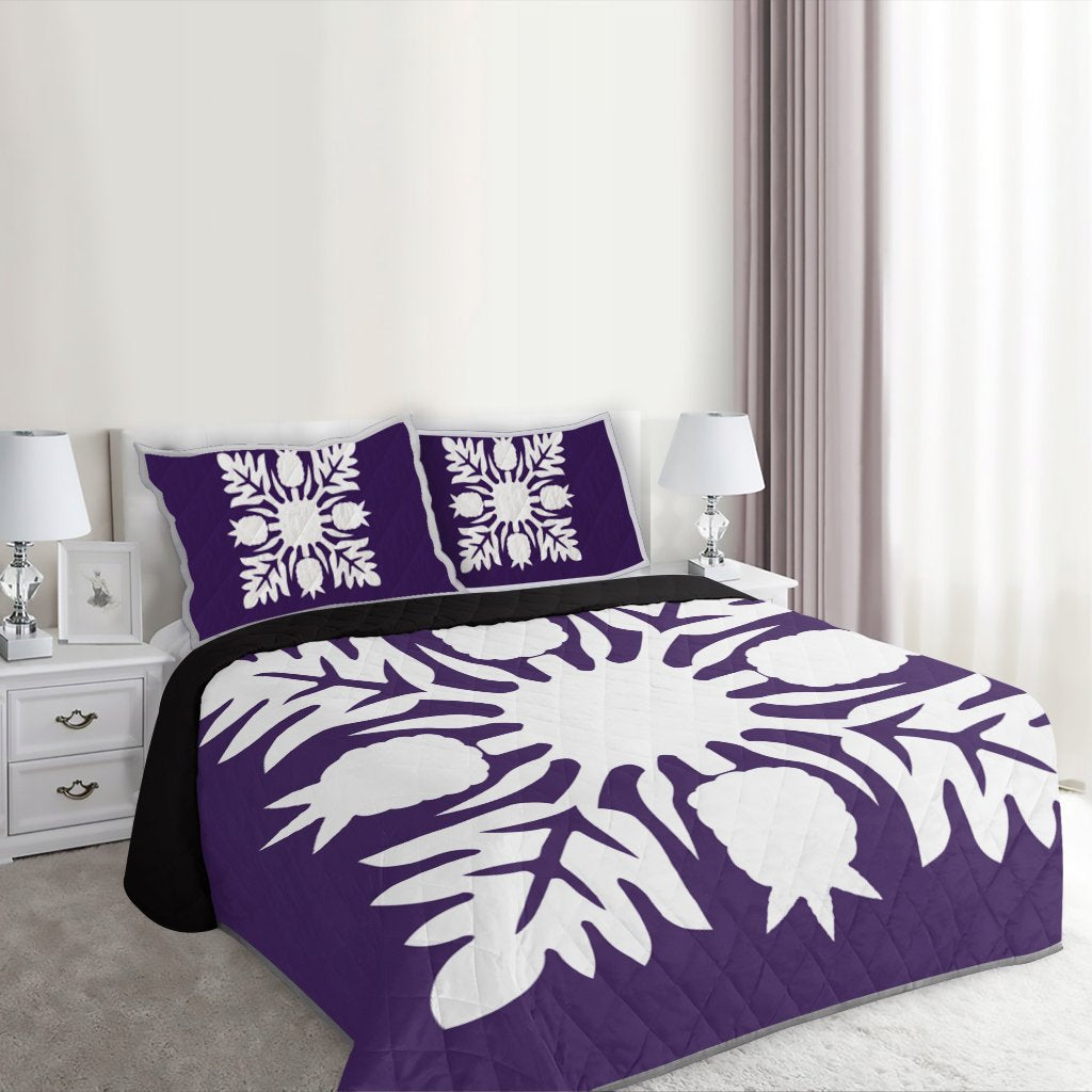Hawaiian Royal Pattern Quilt Bed Set - Purple - N1 Style - AH - Polynesian Pride