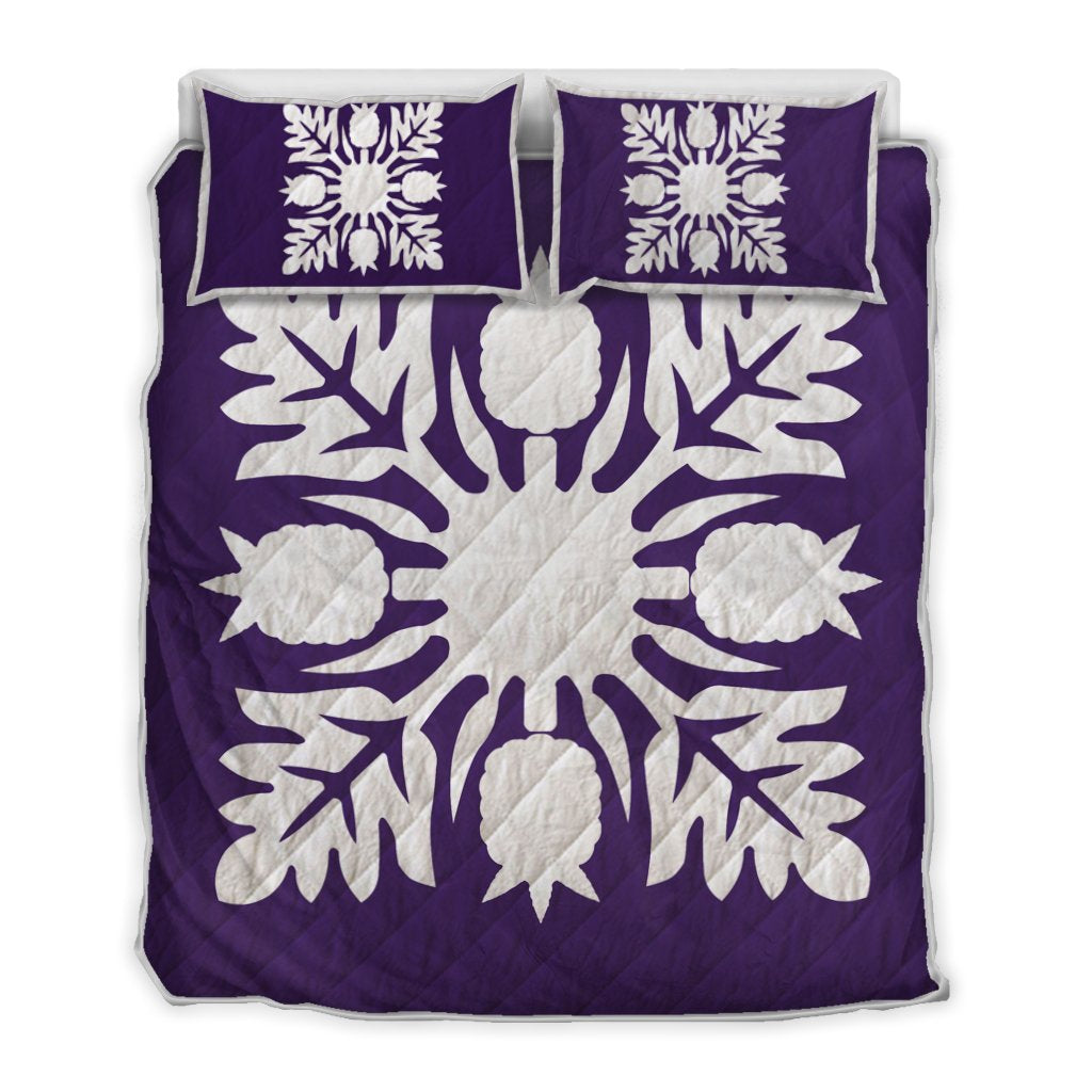 Hawaiian Royal Pattern Quilt Bed Set - Purple - N1 Style - AH Art - Polynesian Pride