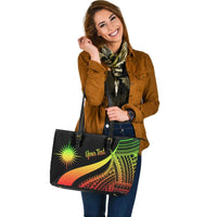 Marshall Islands Custom Personalised Large Leather Tote Bag - Reggae Polynesian Tentacle Tribal Pattern - Polynesian Pride