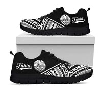 Tahiti Rising Sneakers - Tahiti Flag Polynesian Tattoo (Black) - A16 Unisex White - Polynesian Pride