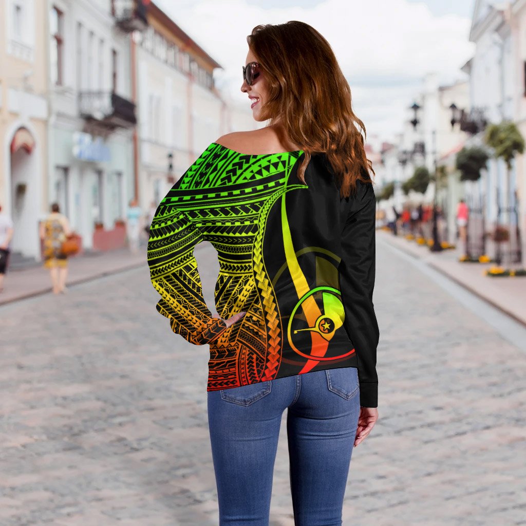 Yap Women's Off Shoulder Sweater - Reggae Polynesian Tentacle Tribal Pattern - Polynesian Pride