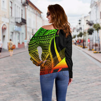 Tokelau Women's Off Shoulder Sweater - Reggae Polynesian Tentacle Tribal Pattern - Polynesian Pride