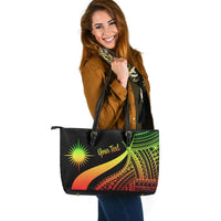 Marshall Islands Custom Personalised Large Leather Tote Bag - Reggae Polynesian Tentacle Tribal Pattern - Polynesian Pride