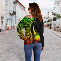 Northern Mariana Islands Women's Off Shoulder Sweater - Reggae Polynesian Tentacle Tribal Pattern - Polynesian Pride