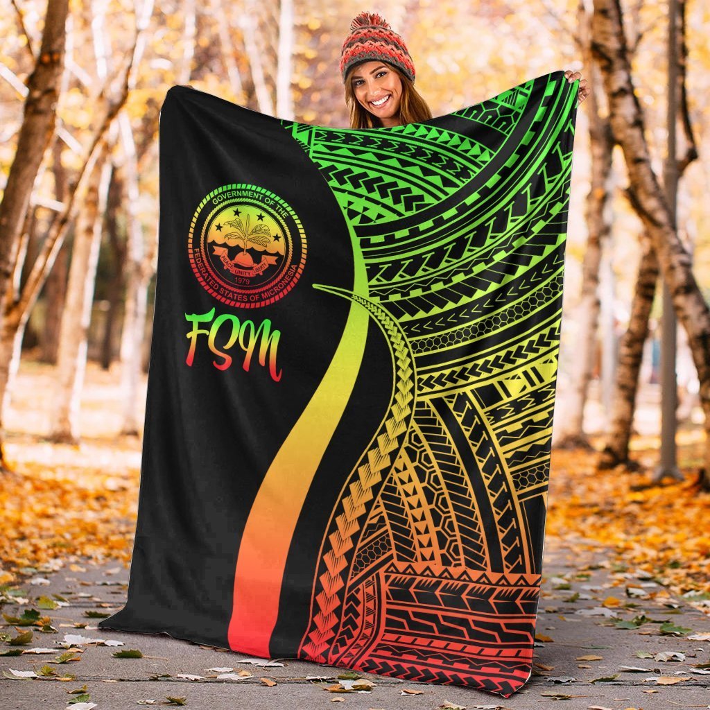 Federated States of Micronesia Premium Blanket - Reggae Polynesian Tentacle Tribal Pattern - Polynesian Pride