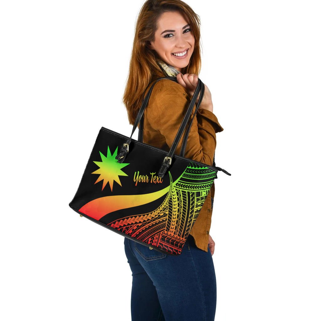 Nauru Custom Personalised Large Leather Tote Bag - Reggae Polynesian Tentacle Tribal Pattern - Polynesian Pride