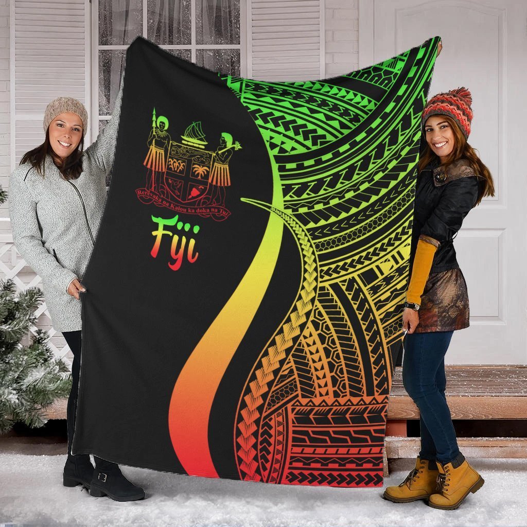 Fiji Premium Blanket - Reggae Polynesian Tentacle Tribal Pattern Crest White - Polynesian Pride