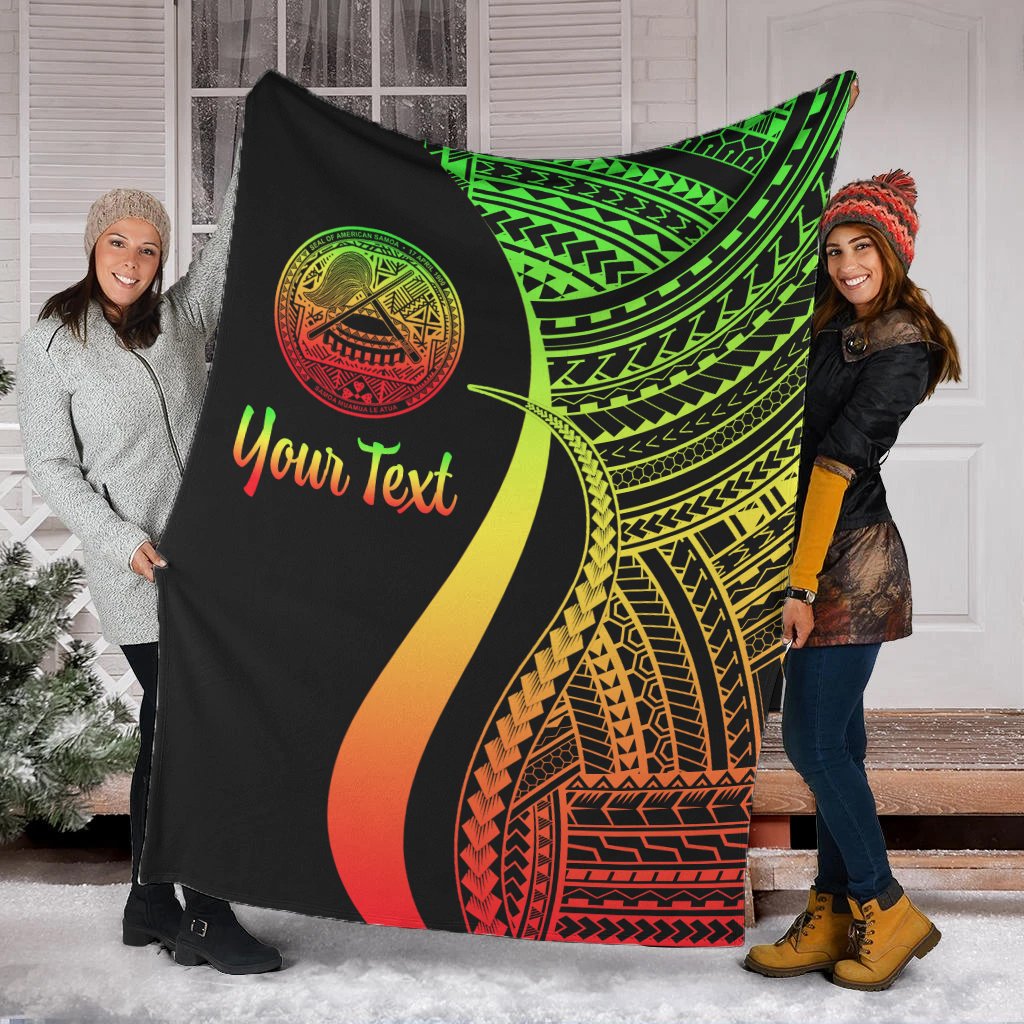American Samoa Custom Personalised Premium Blanket - Reggae Polynesian Tentacle Tribal Pattern White - Polynesian Pride