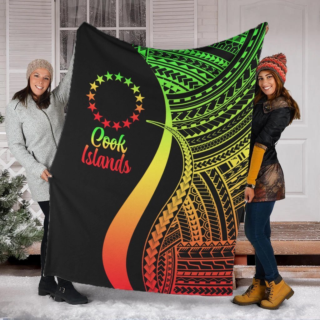 Cook Islands Premium Blanket - Reggae Polynesian Tentacle Tribal Pattern White - Polynesian Pride