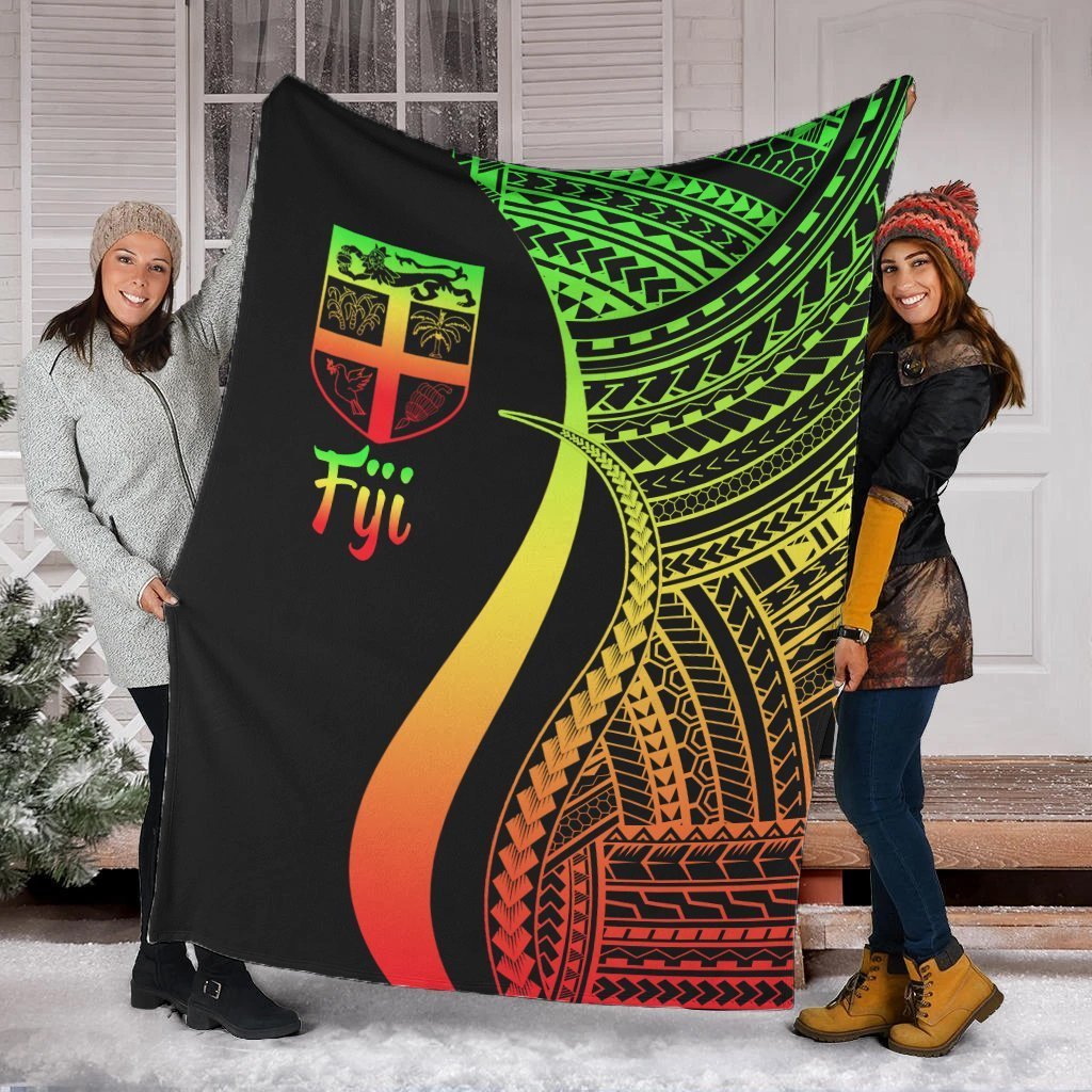 Fiji Premium Blanket - Reggae Polynesian Tentacle Tribal Pattern White - Polynesian Pride