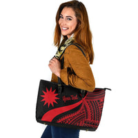 Nauru Custom Personalised Large Leather Tote Bag - Red Polynesian Tentacle Tribal Pattern Red - Polynesian Pride