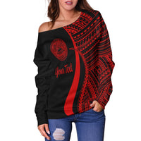 American Samoa Custom Personalised Women's Off Shoulder Sweater - Red Polynesian Tentacle Tribal Pattern - Polynesian Pride