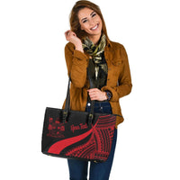 Fiji Custom Personalised Large Leather Tote Bag - Red Polynesian Tentacle Tribal Pattern Crest - Polynesian Pride