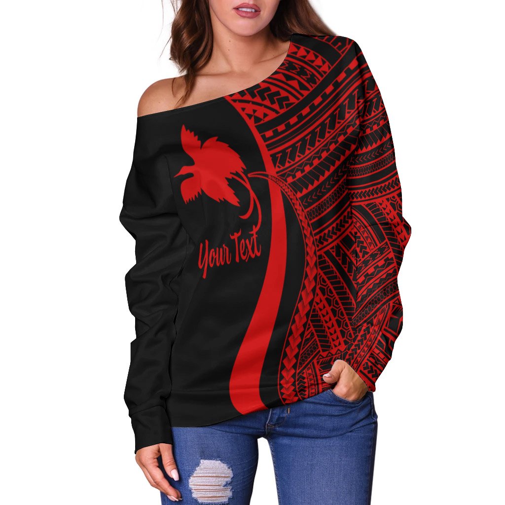 Papua New Guinea Custom Personalised Women's Off Shoulder Sweater - Red Polynesian Tentacle Tribal Pattern - Polynesian Pride