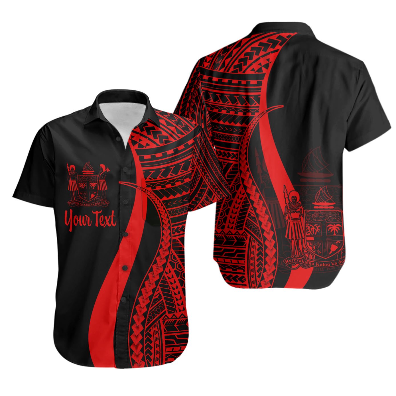 Fiji Custom Personalised Short Sleeve Shirts - Red Polynesian Tentacle Tribal Pattern Crest Unisex Red - Polynesian Pride