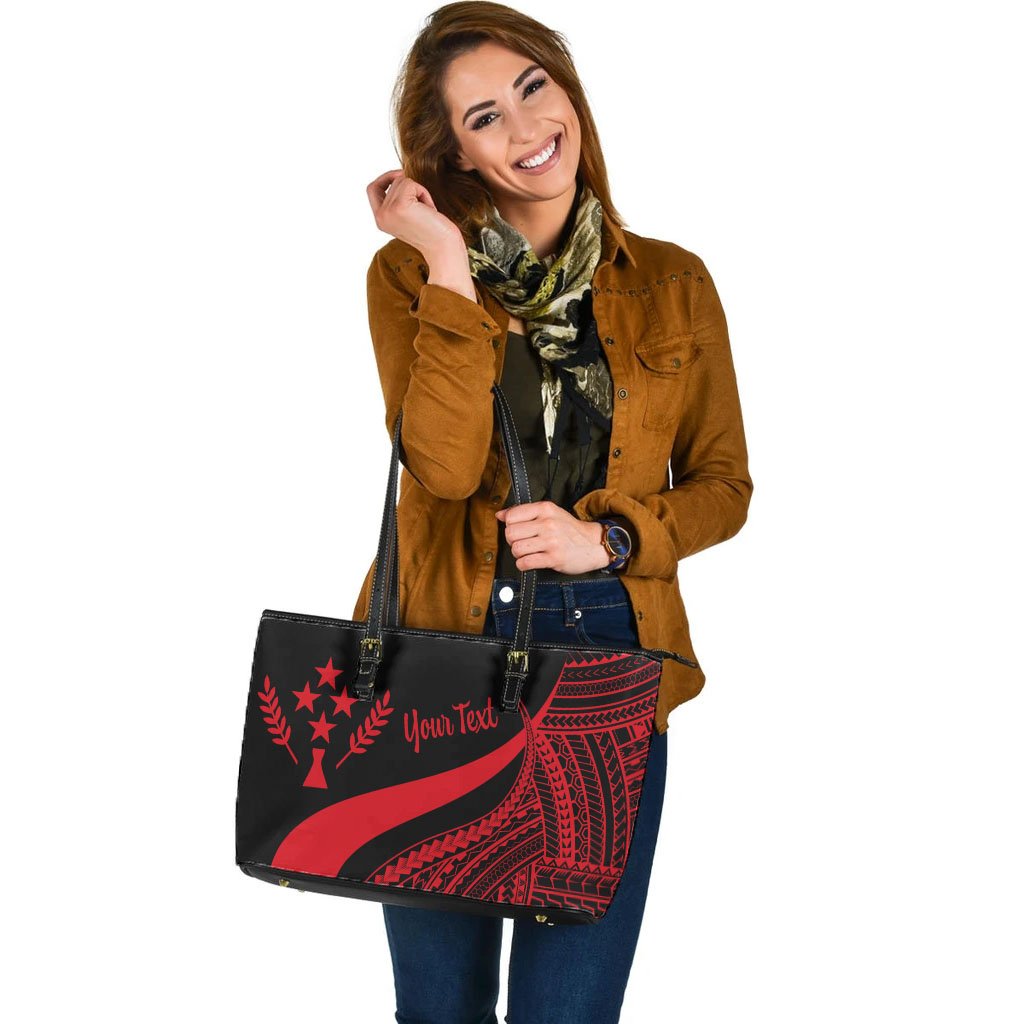 Kosrae Custom Personalised Large Leather Tote Bag - Red Polynesian Tentacle Tribal Pattern - Polynesian Pride