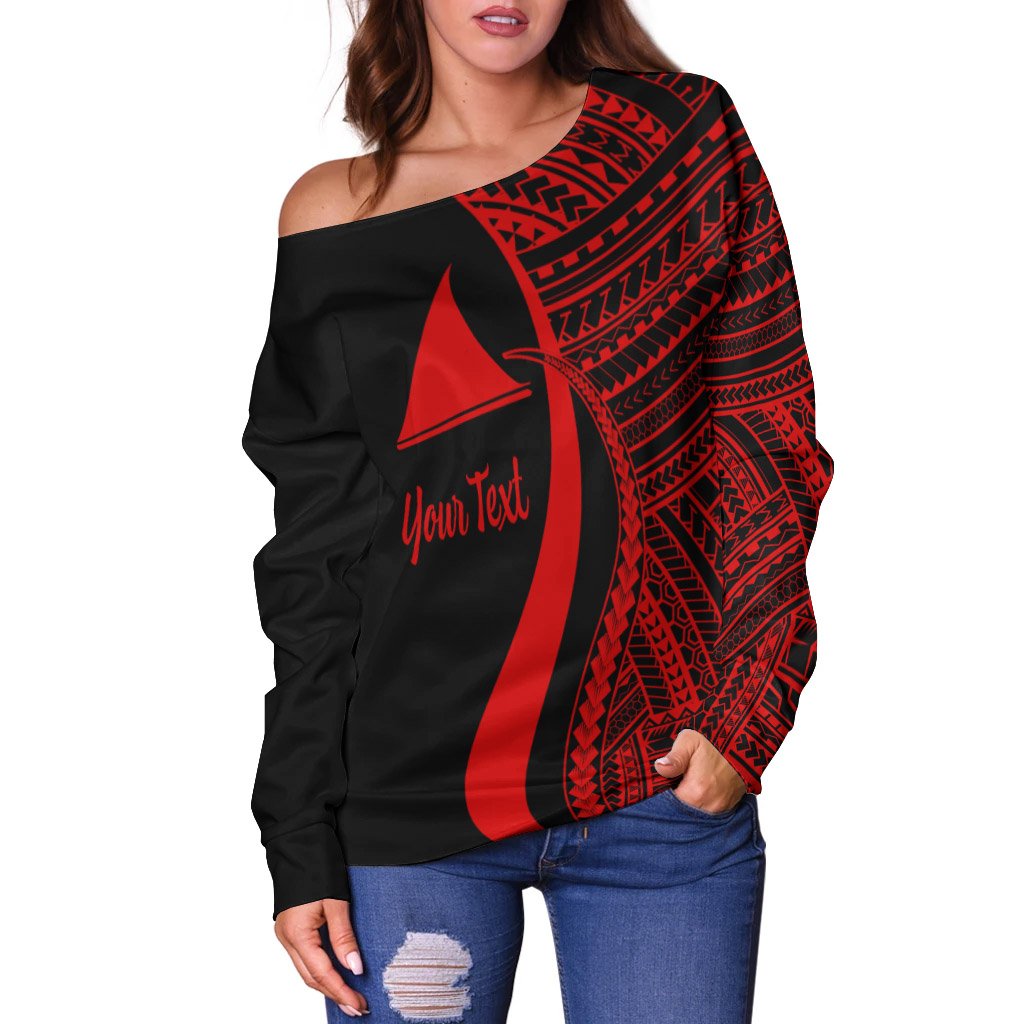 Tokelau Custom Personalised Women's Off Shoulder Sweater - Red Polynesian Tentacle Tribal Pattern - Polynesian Pride