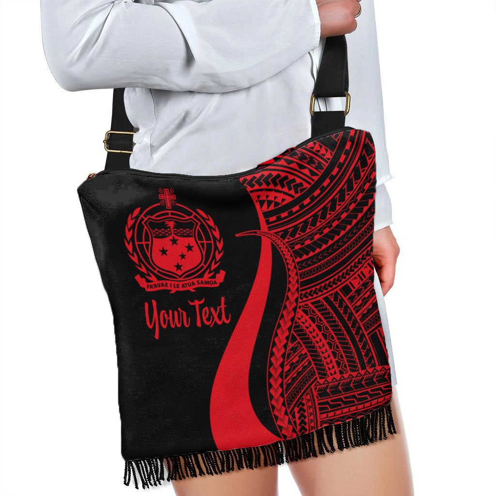 Samoa Custom Personalised Boho Handbag - Red Polynesian Tentacle Tribal Pattern - Polynesian Pride