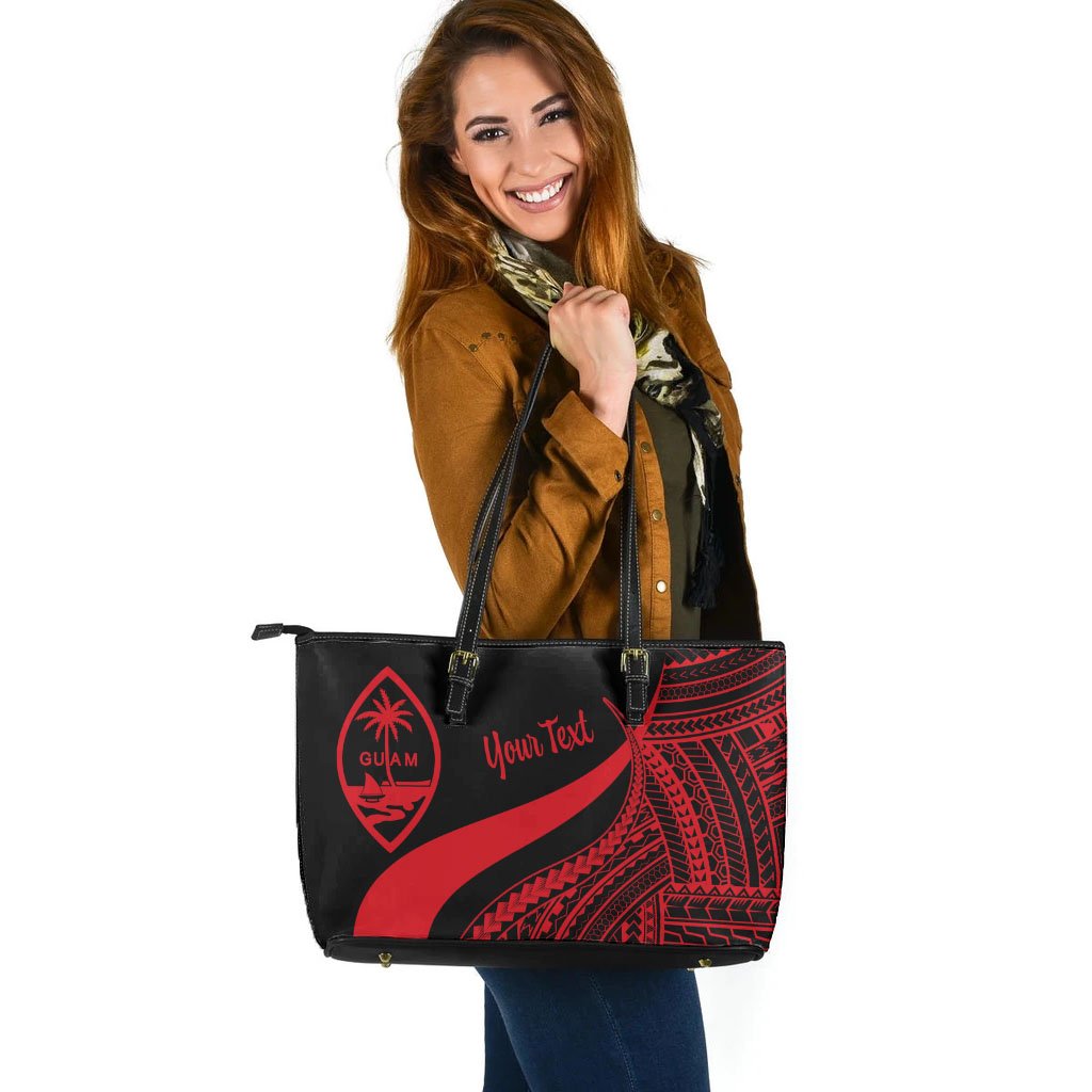 Guam Custom Personalised Large Leather Tote Bag - Red Polynesian Tentacle Tribal Pattern - Polynesian Pride
