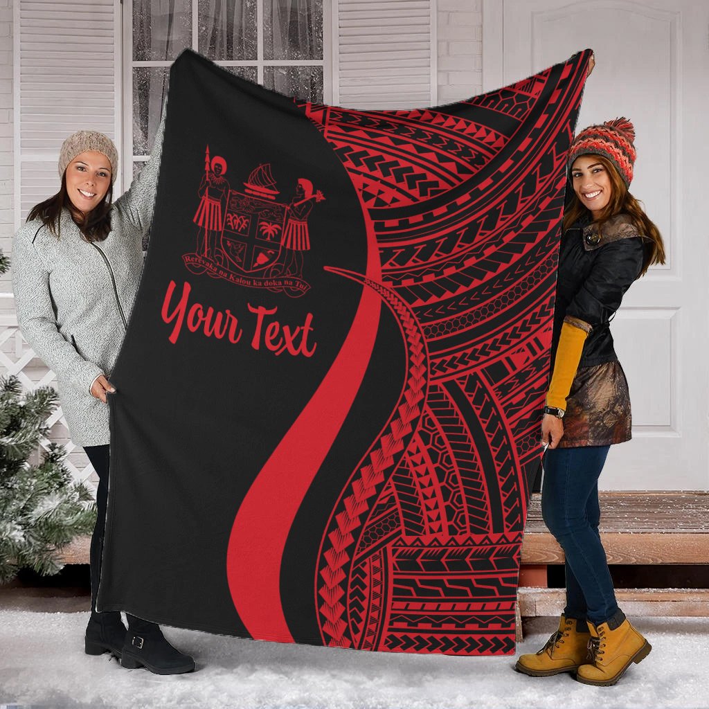 Fiji Custom Personalised Premium Blanket - Red Polynesian Tentacle Tribal Pattern Crest White - Polynesian Pride