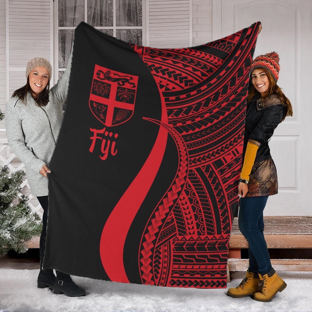Fiji Premium Blanket - Red Polynesian Tentacle Tribal Pattern White - Polynesian Pride